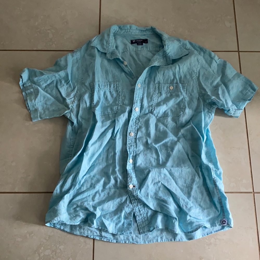 NWOT short sleeve baby blue linen men’s shirt